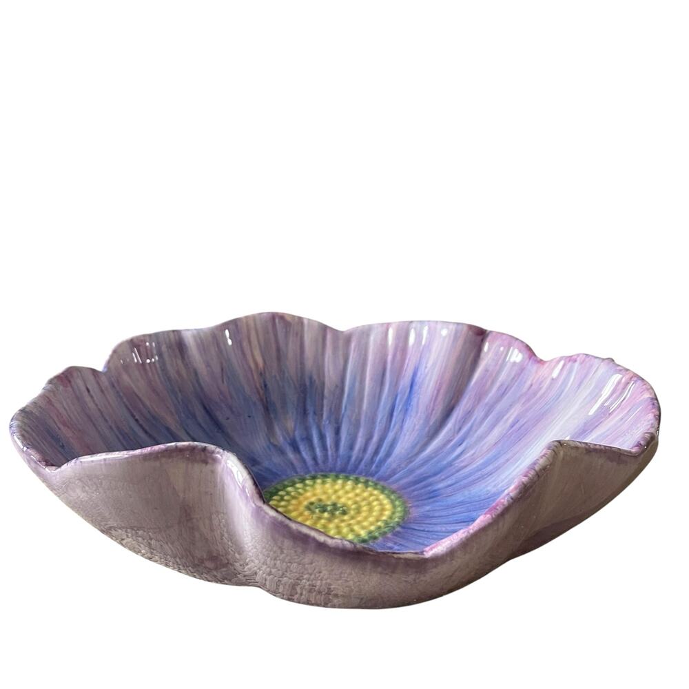 MAXCERA Purple Flower Ceramic Serving Bowl 12in Spring Easter New - Picture 8 of 15